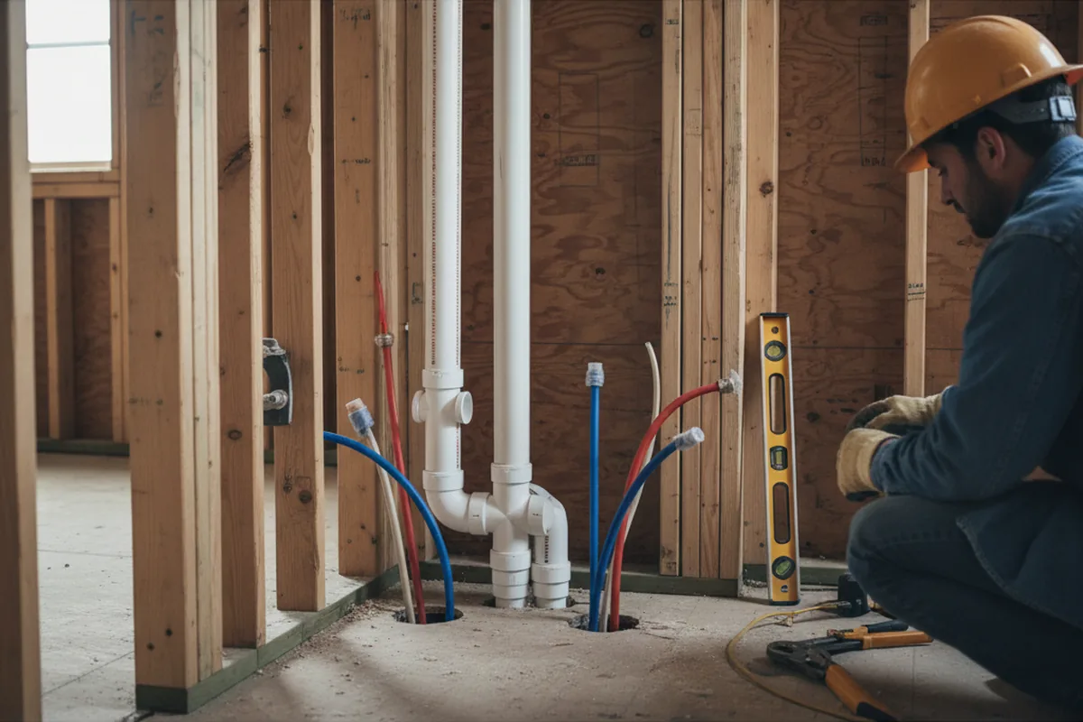 Drain and supply rough-in during Sump Pump Repair in Wofford Heights